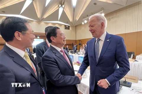 Thủ tướng Phạm Minh Chính gặp Tổng thống Hoa Kỳ Joe Biden. (Ảnh: TTXVN)
