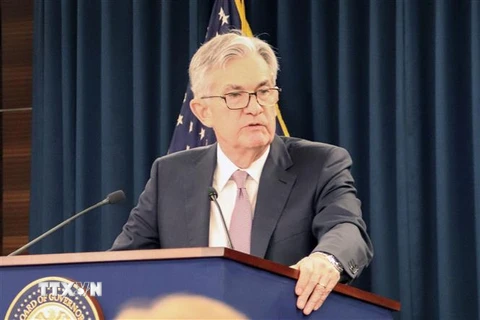 Chủ tịch Fed Jerome Powell phát biểu trong cuộc họp báo tại Washington D.C. (Ảnh: Kyodo/TTXVN)