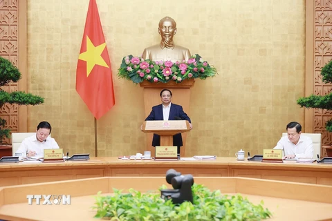 Thủ tướng Phạm Minh Chính chủ trì Phiên họp Chính phủ thường kỳ tháng 5/2023. (Ảnh: Dương Giang/TTXVN)