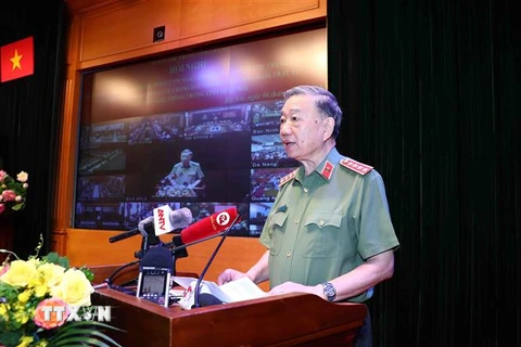 Đại tướng Tô Lâm, Bộ trưởng Bộ Công an phát biểu. (Ảnh: Phạm Kiên/TTXVN)