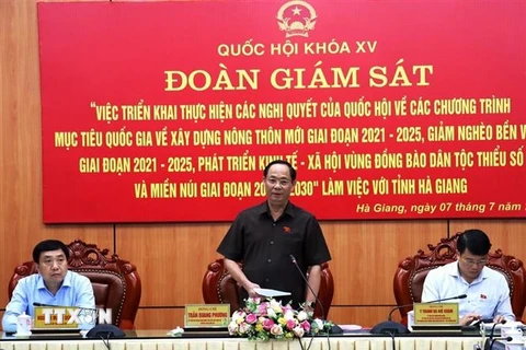 Phó Chủ tịch Quốc hội, Thượng tướng Trần Quang Phương phát biểu tại buổi làm việc với tỉnh Hà Giang. (Ảnh: Minh Tâm/TTXVN)