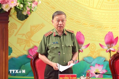 Đại tướng Tô Lâm, Bộ trưởng Bộ Công an phát biểu. (Ảnh: Phạm Kiên/TTXVN)
