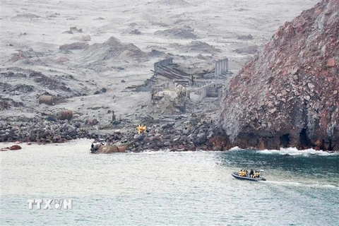 Lực lượng cứu hộ tìm kiếm các nạn nhân trong vụ núi lửa phun trào ở vùng biển quanh Đảo Trắng ngày 13/12/2019. (Ảnh: THX/TTXVN)