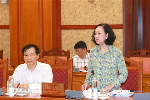 Thường trực Ban Bí thư Trương Thị Mai phát biểu chỉ đạo tại giao ban. (Ảnh: Phương Hoa/TTXVN)