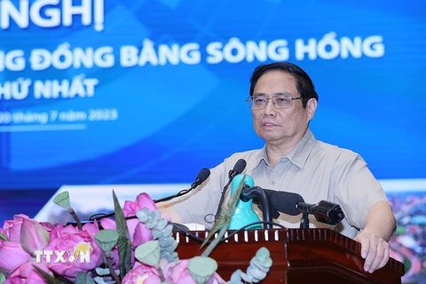 Thủ tướng Phạm Minh Chính phát biểu tại Hội nghị. (Ảnh: Dương Giang/TTXVN)