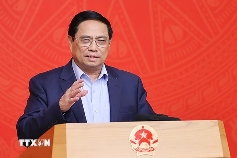 Thủ tướng Phạm Minh Chính kết luận Phiên họp lần thứ nhất Ban chỉ đạo tổng kết 10 năm về hội nhập quốc tế. (Ảnh: Dương Giang/TTXVN)
