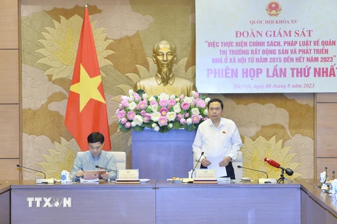 Phó Chủ tịch Thường trực Quốc hội Trần Thanh Mẫn chủ trì phiên họp. (Ảnh: Minh Đức/TTXVN)