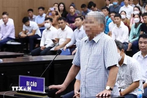 Bị cáo Lê Thanh Thản khai báo trước tòa. (Ảnh: Phạm Kiên/TTXVN)