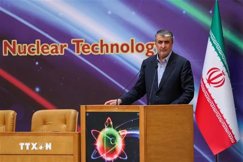 Người đứng đầu Cơ quan Năng lượng Nguyên tử Iran (AEOI) Mohammad Eslami phát biểu tại Tehran. (Ảnh: AFP/TTXVN)