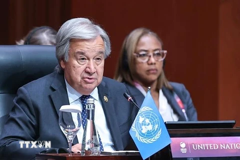 Tổng thư ký Liên hợp quốc Antonio Guterres phát biểu. (Ảnh: Dương Giang/TTXVN)