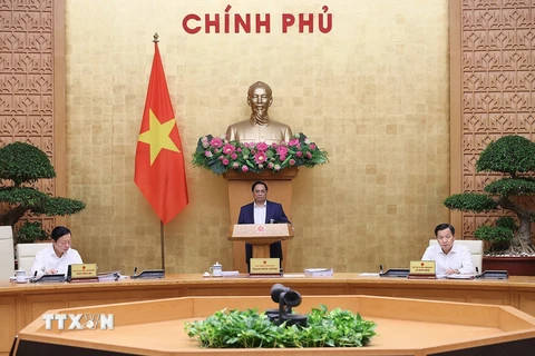 Sáng 9/9, tại Hà Nội, Thủ tướng Phạm Minh Chính chủ trì Phiên họp Chính phủ thường kỳ tháng 8/2023 để thảo luận về tình hình KTXH tháng 8 và 8 tháng đầu năm; nhiệm vụ, giải pháp trọng tâm tháng 9 và đến cuối năm 2023. (Ảnh: Dương Giang/TTXVN) 
