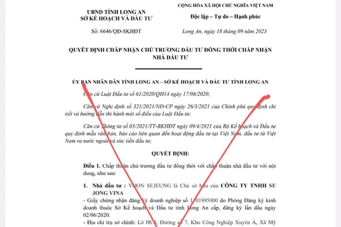 Quyết định giả mạo được Sở Kế hoạch và Đầu tư tỉnh Long An phát hiện đăng tải trên mạng Internet.