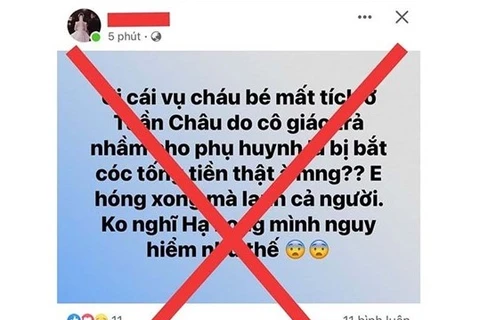 Tin giả về bắt cóc trẻ em tại phường Tuần Châu trên mạng xã hội. (Ảnh: Chụp từ màn hình)