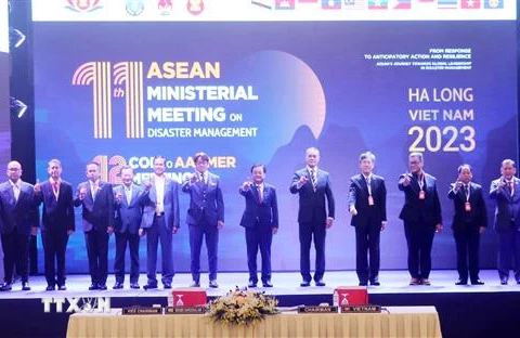 Các Bộ trưởng, Thứ trưởng các nước thành viên ASEAN chụp ảnh lưu niệm tại Hội nghị. (Ảnh: Văn Đức/TTXVN)