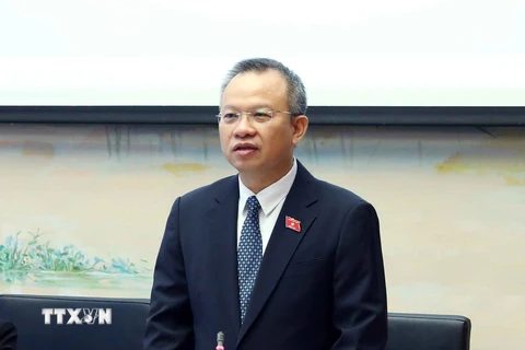 Phó Chủ nhiệm Ủy ban Đối ngoại của Quốc hội Nguyễn Mạnh Tiến phát biểu. (Ảnh: Phạm Kiên/TTXVN)