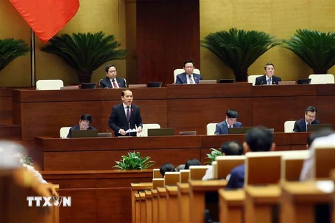 Chủ nhiệm Ủy ban Pháp luật của Quốc hội Hoàng Thanh Tùng giải trình, làm rõ một số vấn đề đại biểu Quốc hội nêu. (Ảnh: An Đăng/TTXVN)