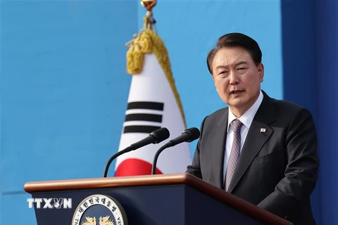 Tổng thống Hàn Quốc Yoon Suk Yeol phát biểu tại thủ đô Seoul. (Ảnh: Yonhap/TTXVN)