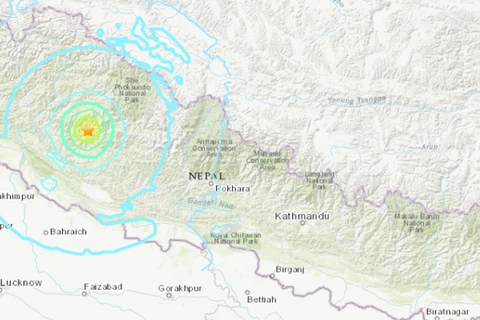 Vị trí chấn tiêu của trận động đất. (Nguồn: USGS)