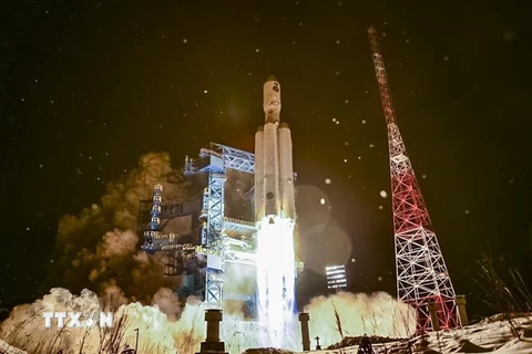 Tên lửa đẩy thế hệ mới Angara-A5 rời bệ phóng tại sân bay vũ trụ Plesetsk, miền Bắc nước Nga, ngày 14/12/2020. (Ảnh: Urania/TTXVN)