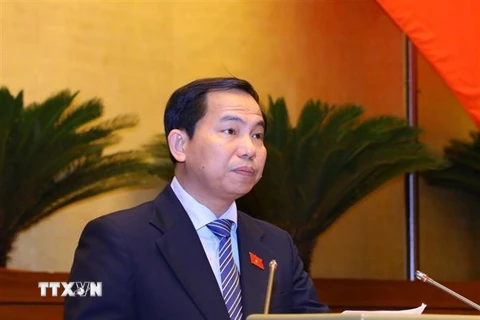 Chủ nhiệm Ủy ban Tài chính, Ngân sách của Quốc hội Lê Quang Mạnh trình bày Báo cáo giải trình, tiếp thu, chỉnh lý dự thảo Nghị quyết về Phương án Phân bổ Ngân sách Trung ương năm 2024. (Ảnh: Văn Điệp/TTXVN)