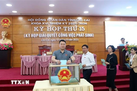 Các đại biểu bỏ phiếu lấy phiếu tín nhiệm đối với người có chức vụ do HĐND tỉnh bầu. (Ảnh: Quốc Khánh/TTXVN)