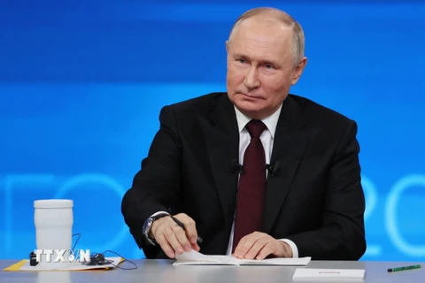 Tổng thống Nga Vladimir Putin tại cuộc họp báo cuối năm ở Moskva. (Ảnh: AFP/TTXVN)