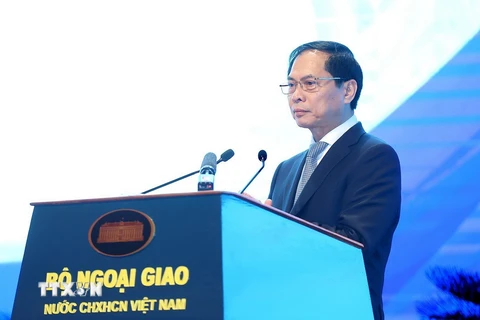 Bộ trưởng Bộ Ngoại giao Bùi Thanh Sơn phát biểu khai mạc Hội nghị Ngoại giao lần thứ 32. (Ảnh: Dương Giang/TTXVN) 