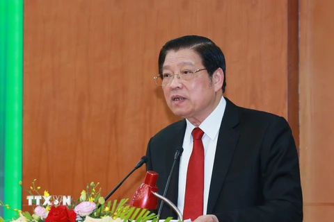 Ông Phan Đình Trạc, Ủy viên Bộ Chính trị, Bí thư Trung ương Đảng, Trưởng Ban Nội chính Trung ương, phát biểu chỉ đạo hội nghị. (Ảnh: Phương Hoa/TTXVN)