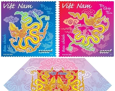 Bộ tem bưu chính “Tết Giáp Thìn” 2024. (Ảnh do Tổng công ty Bưu điện Việt Nam cung cấp)