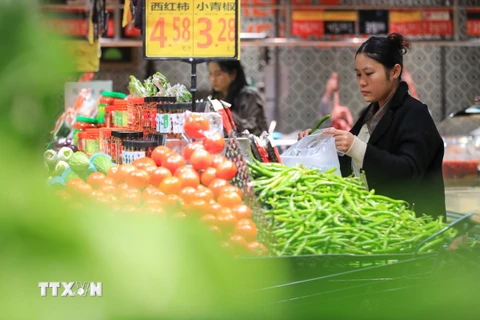 Người dân mua sắm trong siêu thị ở Quý Châu, Trung Quốc. (Ảnh: THX/TTXVN)