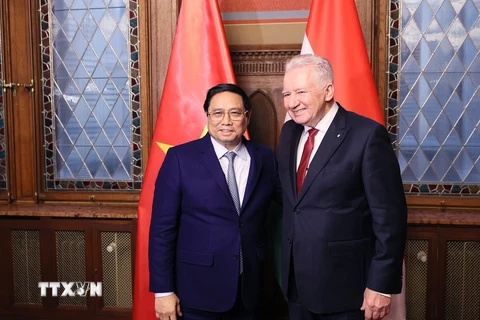 Thủ tướng Phạm Minh Chính gặp Phó Chủ tịch Quốc hội Hungary István Jakab. (Ảnh: Dương Giang/TTXVN)