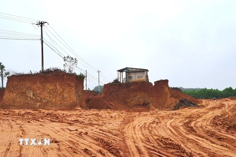 Hiện trường vụ đào lấy đất rừng sản xuất trái phép quy mô lớn ở thôn Bến Hà, xã Linh Trường, huyện Gio Linh, tỉnh Quảng Trị. (Ảnh: Nguyên Lý/TTXVN)