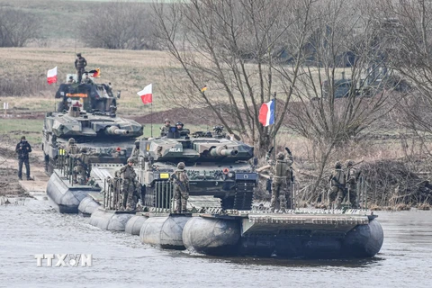 Binh sỹ tham gia cuộc tập trận của NATO tại Korzeniewo, miền Bắc Ba Lan, ngày 4/3. (Ảnh: PAP/TTXVN)