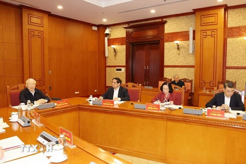 Tổng Bí thư Nguyễn Phú Trọng phát biểu kết luận phiên họp. (Ảnh: Trí Dũng/TTXVN)