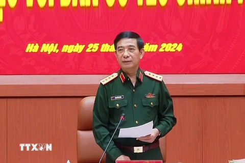 Đại tướng Phan Văn Giang phát biểu chỉ đạo tại buổi làm việc. (Ảnh: Hồng Pha/TTXVN phát)