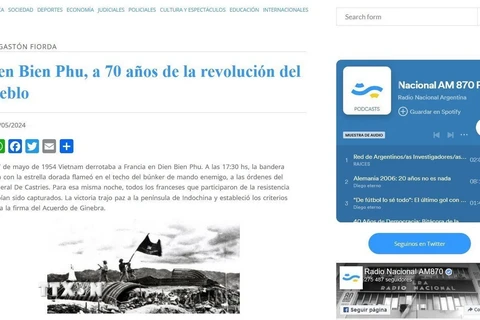 Báo điện tử Đài Phát thanh quốc gia Argentina đăng bài viết nhân kỷ niệm 70 năm Chiến thắng Điện Biên Phủ. (Ảnh: TTXVN phát)
