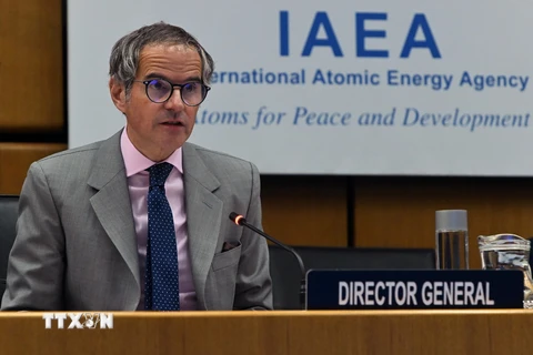 Tổng Giám đốc IAEA Rafael Grossi phát biểu trong một cuộc họp ở Vienna, Áo. (Ảnh: THX/TTXVN)