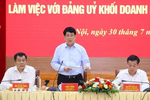 Ủy viên Bộ Chính trị, Thường trực Ban Bí thư Lương Cường phát biểu chỉ đạo tại buổi làm việc. (Ảnh: Văn Điệp/TTXVN)