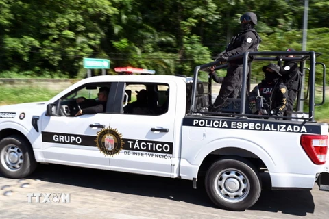 Cảnh sát Mexico tuần tra tại Palenque, bang Chiapas. (Ảnh: AFP/TTXVN)