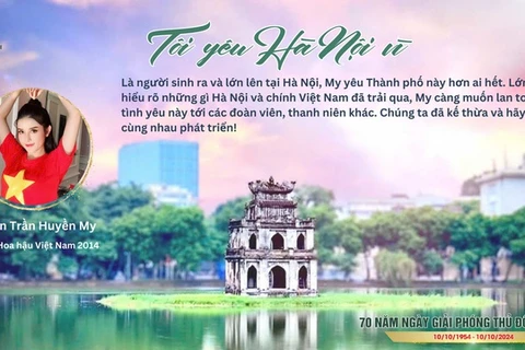 Á hậu 1 Hoa hậu Việt Nam 2014 Nguyễn Trần Huyền My gửi thông điệp bày tỏ tình yêu Hà Nội. 