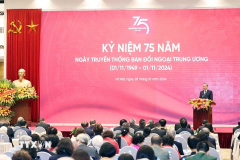 Tổng Bí thư Tô Lâm phát biểu tại Lễ kỷ niệm 75 năm Ngày truyền thống Ban Đối ngoại Trung ương. (Ảnh: Thống Nhất/TTXVN)