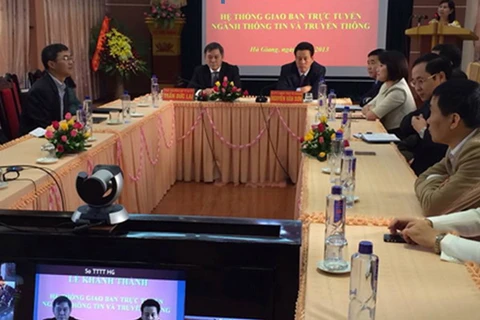 Lễ khánh thành hệ thống giao ban trực tuyến ngành thông tin-truyền thông Hà Giang diễn ra ngày 2/12 vừa qua. (Ảnh: Mai Phương/Vietnam+)