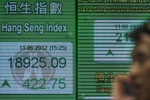 Giá cổ phiếu được niêm yết tại thị trường chứng khoán Hong Kong, Trung Quốc. (Ảnh minh họa: AFP/TTXVN)