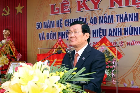 Chủ tịch nước Trương Tấn Sang phát biểu tại lễ kỷ niệm. (Ảnh: Nguyễn Khang/TTXVN)