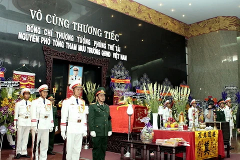 Linh cữu Thượng tướng Phùng Thế Tài. (Ảnh: Thế Anh/TTXVN)