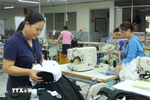 Công nhân Công ty Esquel Garment Manuflecturing tại Khu công nghiệp Việt Nam-Singapore, tỉnh Bình Dương, đã trở lại làm việc. (Ảnh: Thanh Vũ/TTXVN)