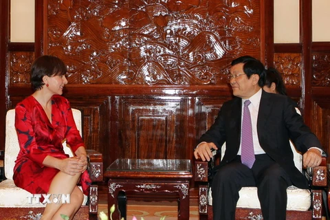 Chủ tịch nước Trương Tấn Sang tiếp bà Cecilia Piccioni, Đại sứ đặc mệnh toàn quyền Cộng hòa Italy tại Việt Nam, đến trình Quốc thư. (Ảnh: Nguyễn Khang/TTXVN)