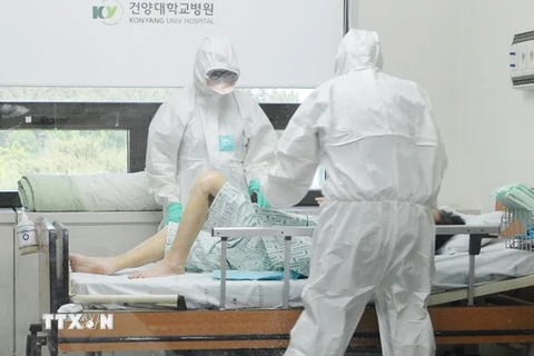 Điều trị cho một bệnh nhân nhiễm MERS tại bệnh viện Konyang ở Daejeon, miền trung Hàn Quốc ngày 7/6. (Ảnh: Yonhap/TTXVN)