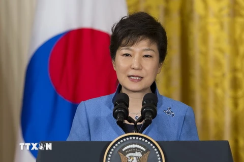 Tổng thống Park Geun-hye phát biểu trong cuộc họp báo tại Washington, DC ngày 7/5/2013. (Ảnh: AFP/TTXVN)