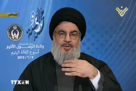 Thủ lĩnh phong trào Hezbollah tại Liban Hassan Nasrallah trong cuộc phỏng vấn trên kênh truyền hình Al-Manar ngày 9/1 vừa qua. (Ảnh: AFP/TTXVN)